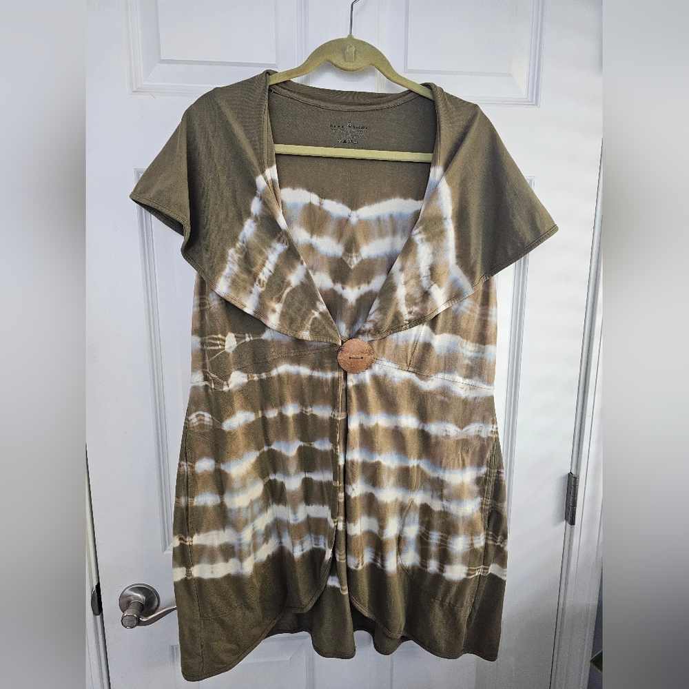 Neon Buddha  Brown and White Tie-Dye Cardigan